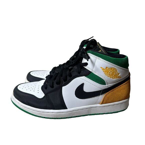 Nike Men’s Air Jordan 1 Mid SE Shoes Oakland Lucky Green Yellow 852542101 - Picture 3 of 7
